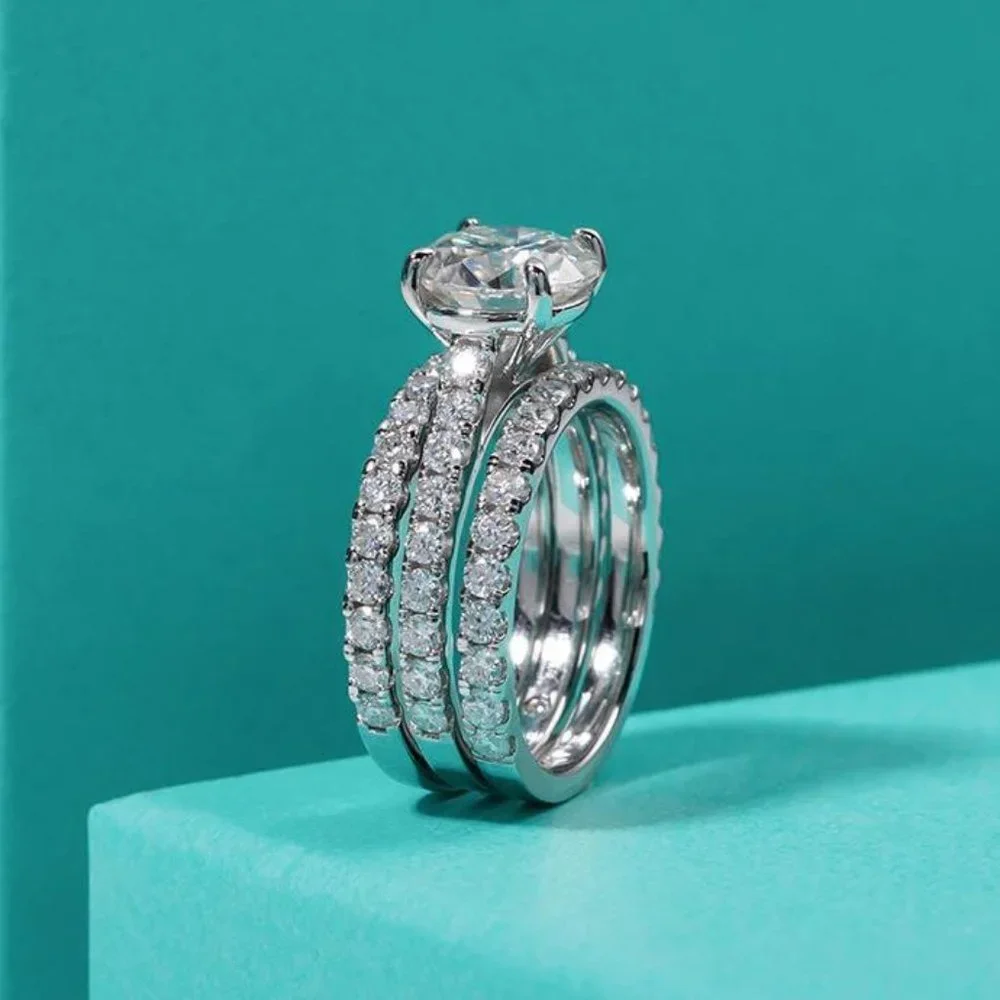 Certified 4.75ct. t.w. Moissanite Diamond Wedding 3 pcs Ring Set NEW